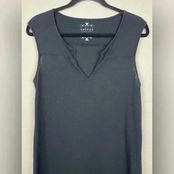 VELVET by Graham Spencer Black Vintage Slub Maxi Dress T-Shirt Leg Slit Medium - Picture 2 of 13